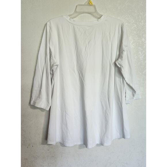 Susan Graver Weekend Cotton Essentials Top 1XP White Short Sleeve V Neck - Picture 5 of 6
